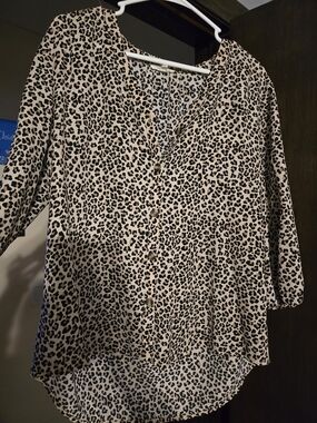 Maurices Leopard-Print Button Front Blouse - Beige & Black